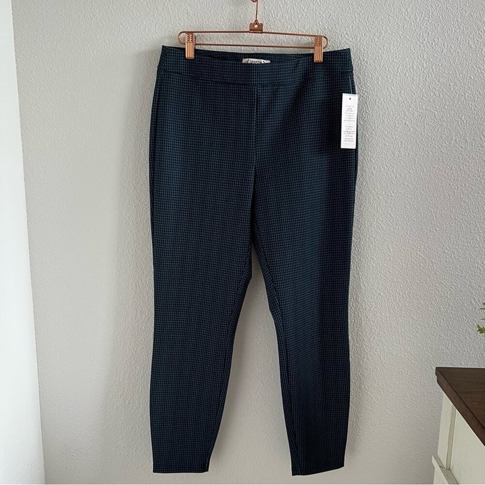 NWT Nanette Leopore Geometric Plaid Navy Business Casual Pants Legging Office M